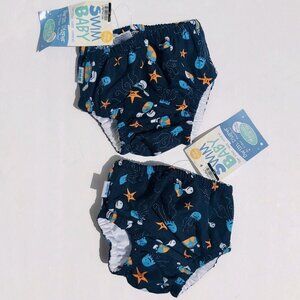 My Swim Baby Diaper Navy Sea Friends Set Of 2 Size Medium & Large